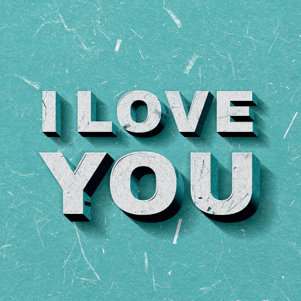 Vintage green I Love You 3D paper font quote