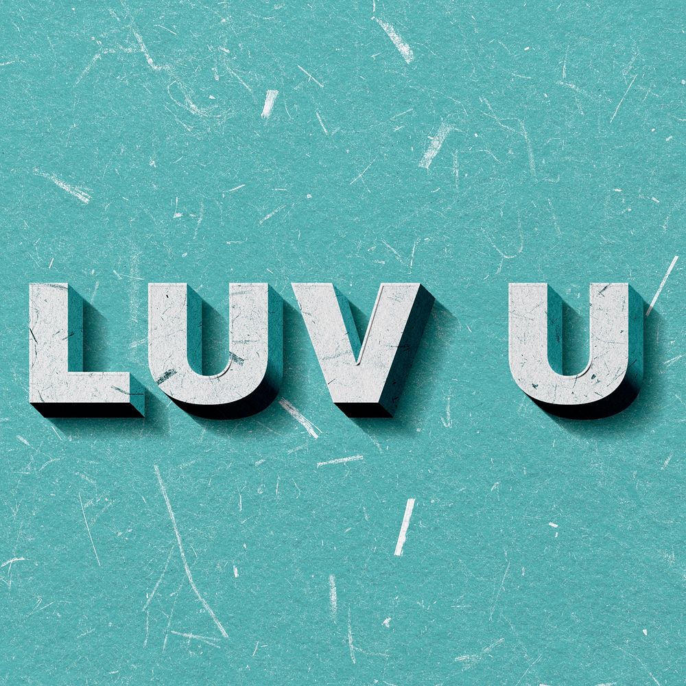 Mint green Luv U 3D quote paper texture font typography