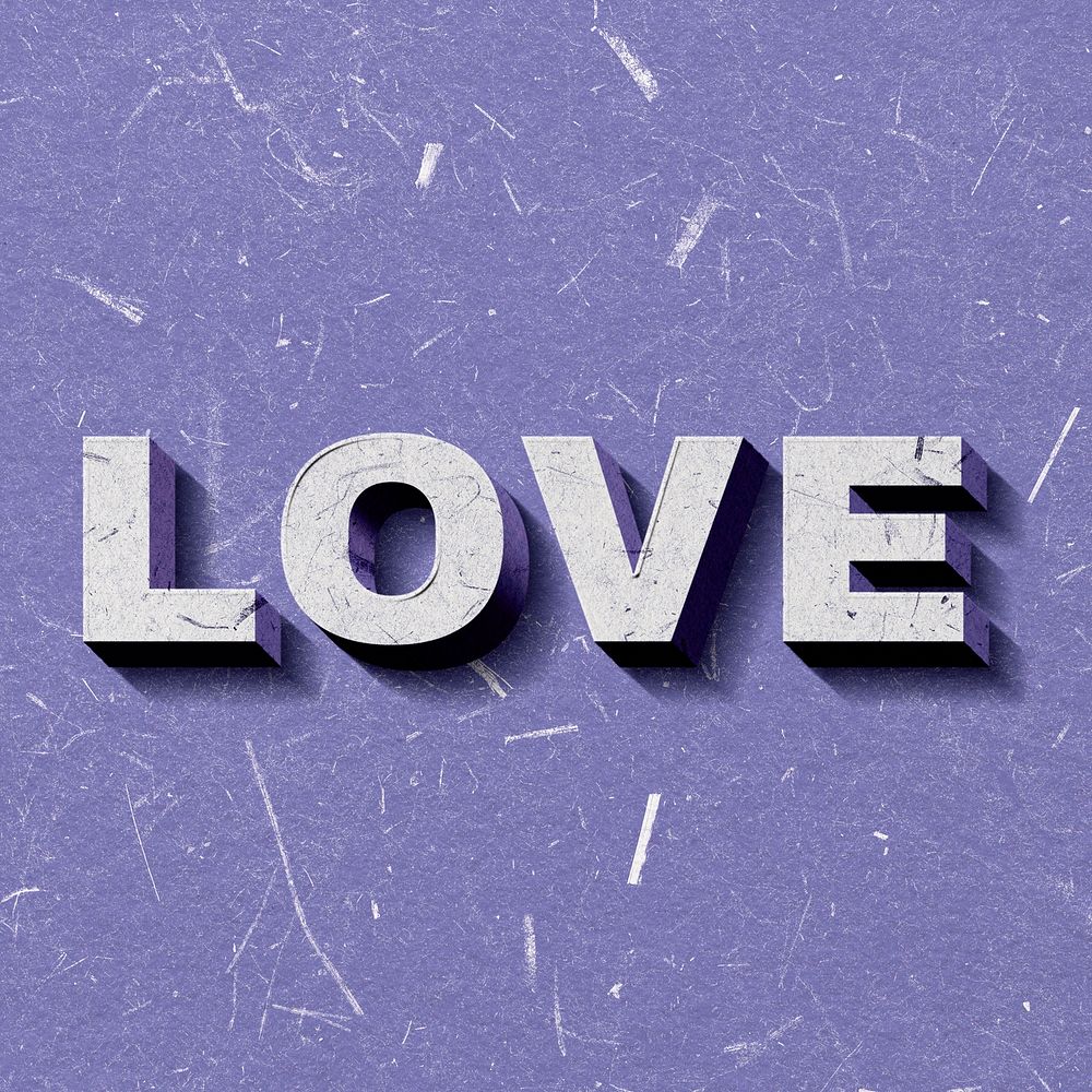 Vintage purple Love 3D paper font typography