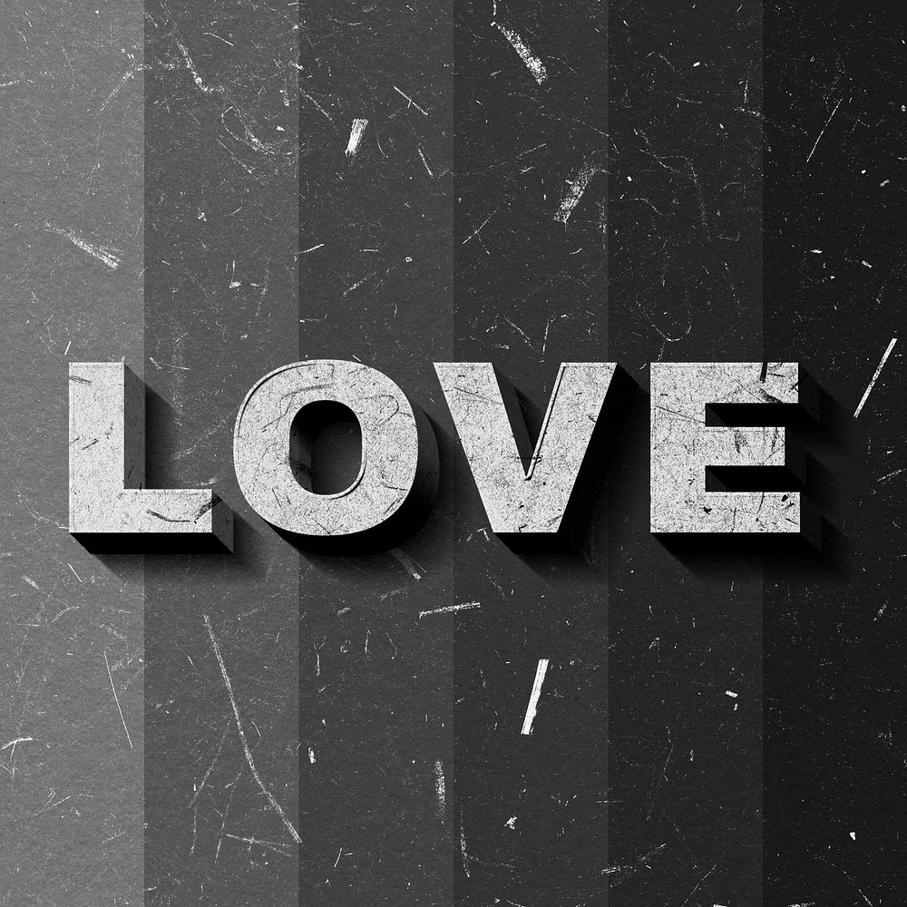 Grayscale Love 3D word paper texture font typography
