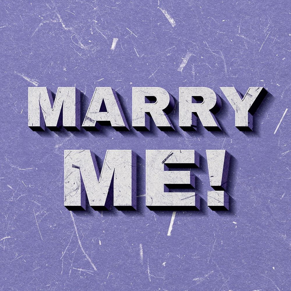 Vintage purple Marry Me! quote 3D paper font