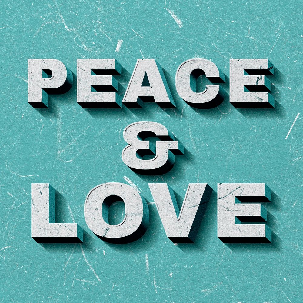 Mint green Peace & Love 3D quote paper texture font typography