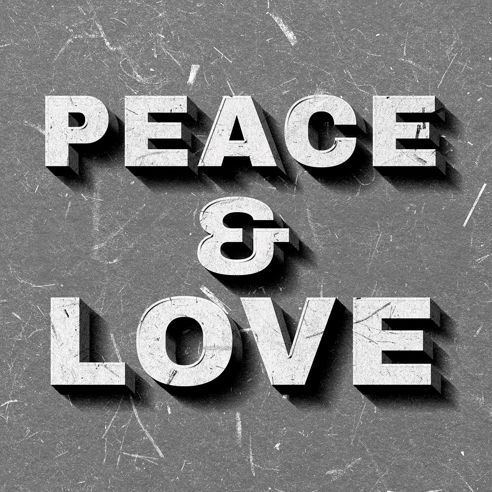 Peace & Love gray text on paper texture typography