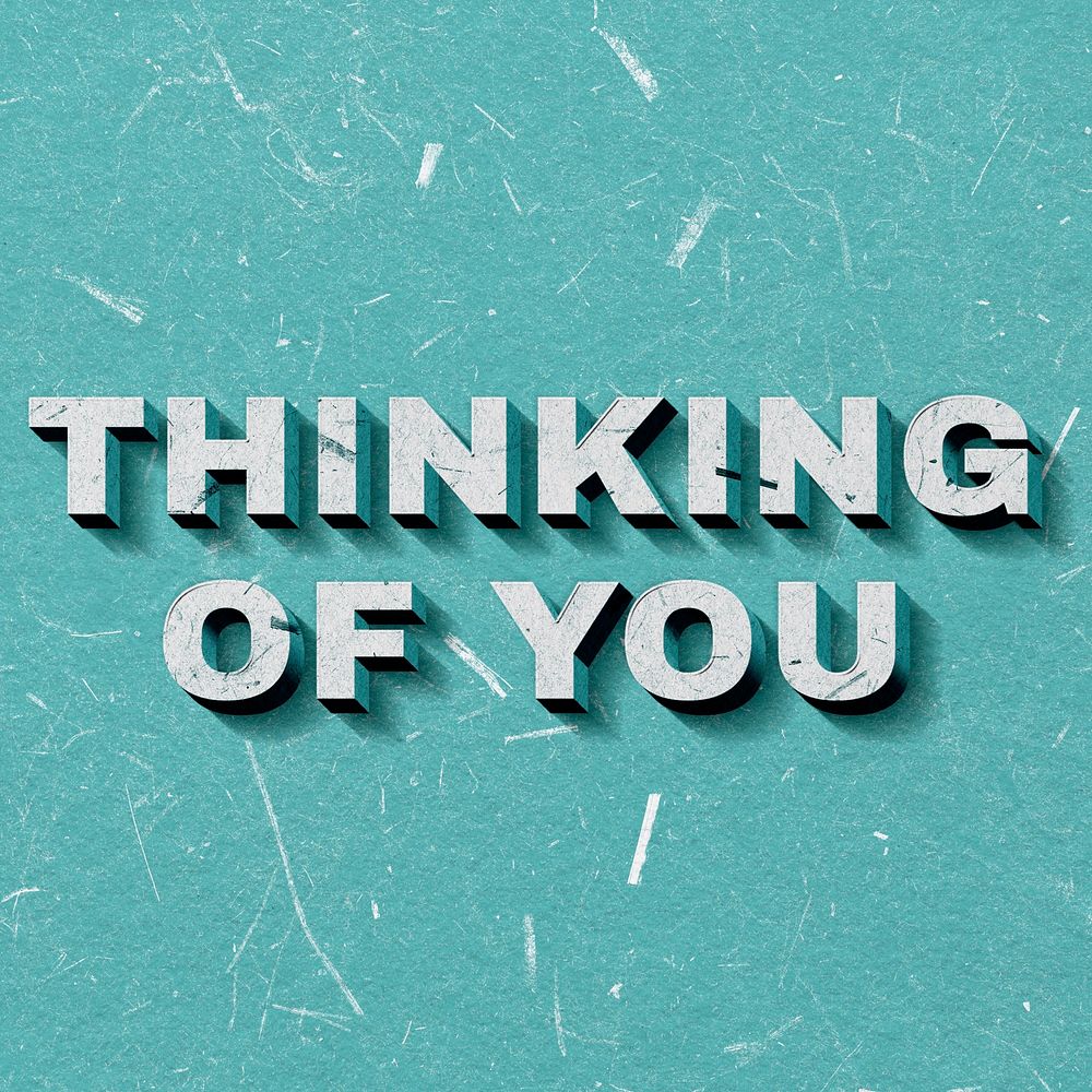 Thinking of You green retro 3D paper font quote