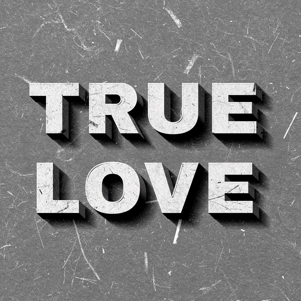 Vintage gray True Love quote 3D paper font