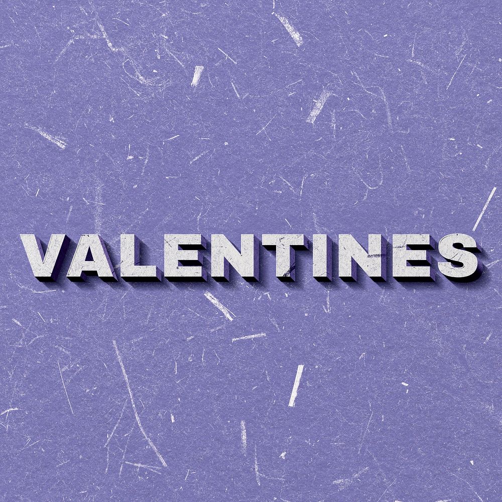 Valentines purple 3D trendy word textured font typography