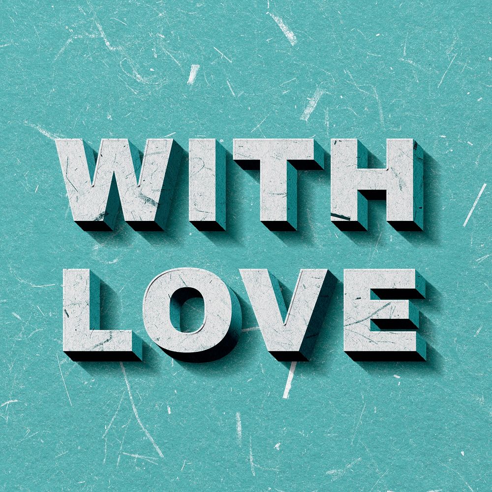 Vintage mint green With Love 3D paper font quote