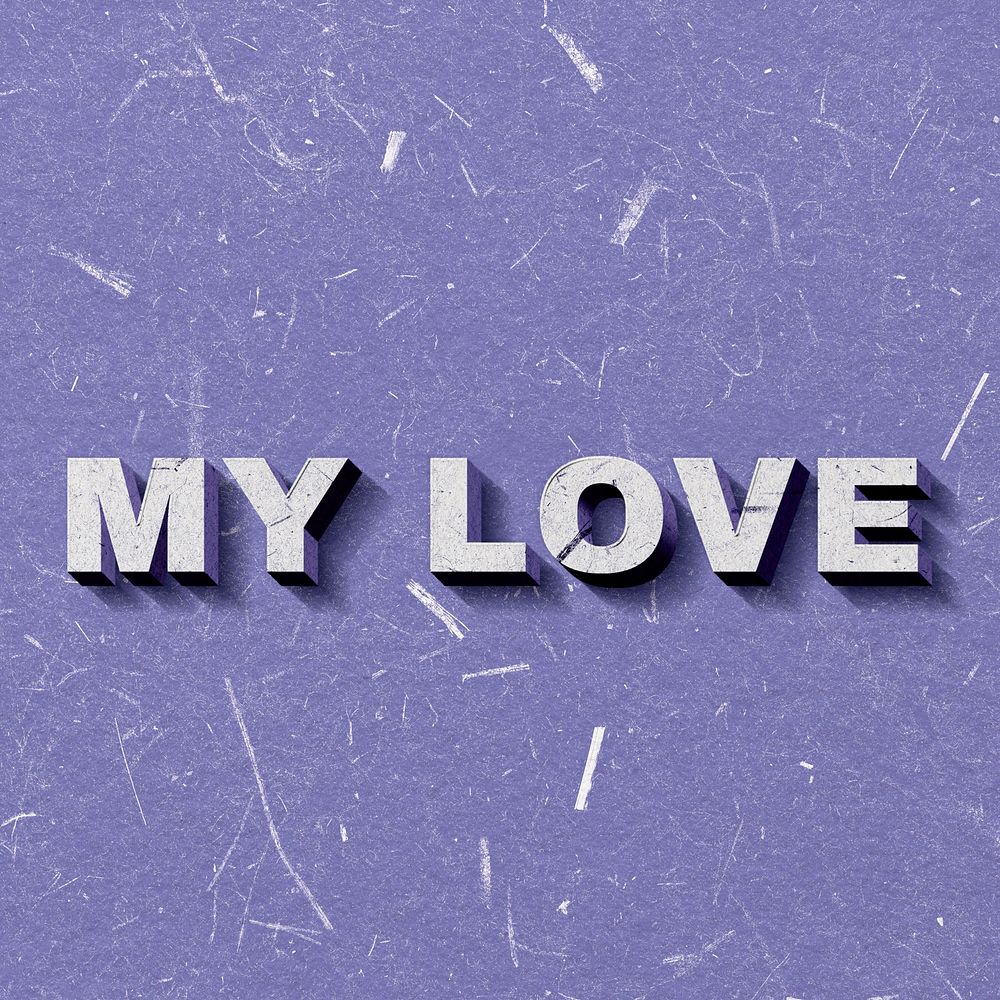 Vintage purple My Love 3D paper font typography