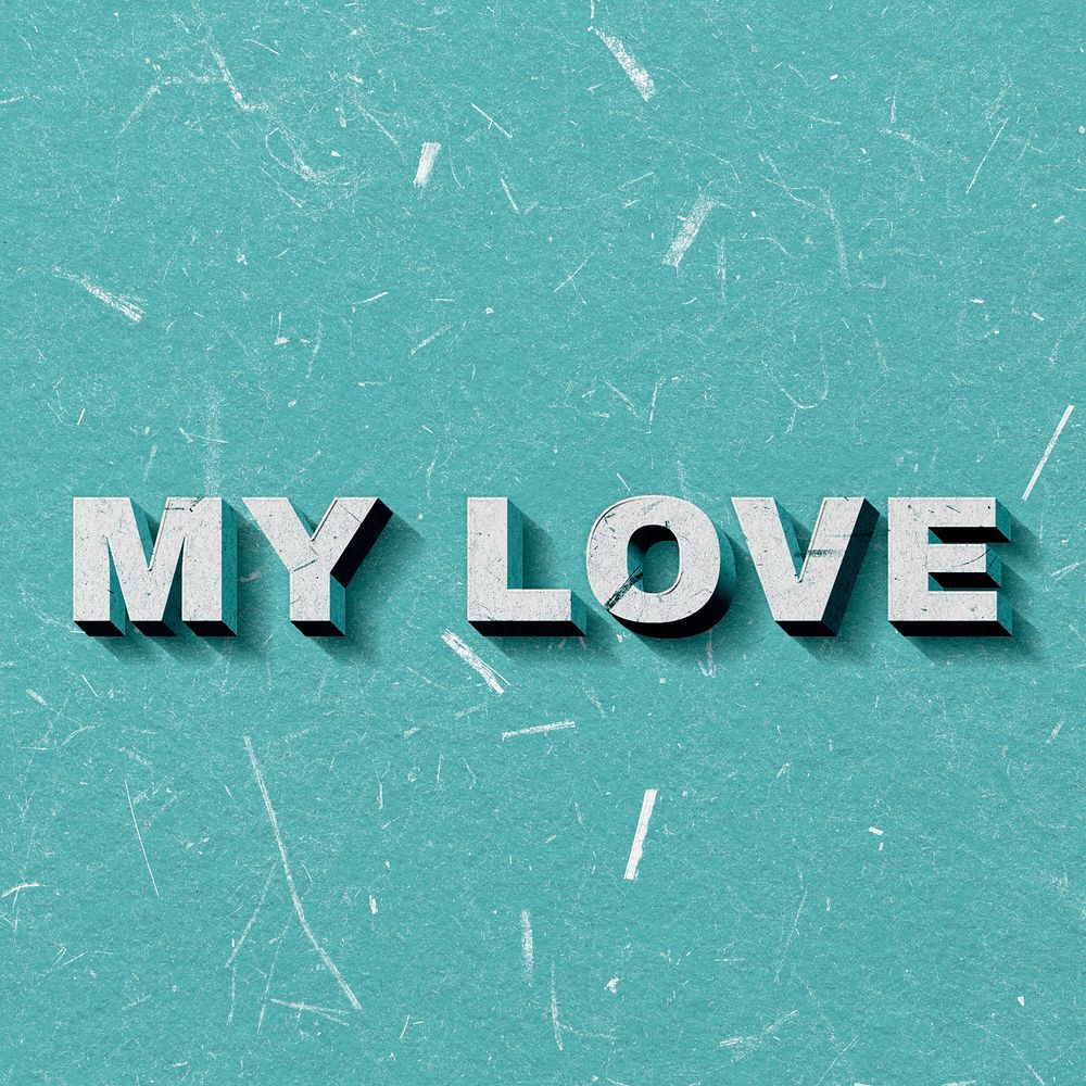 Green vintage My Love 3D paper font typography