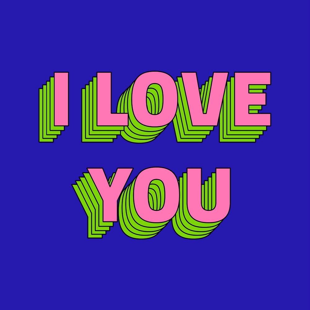 Retro multilayered I love you typography