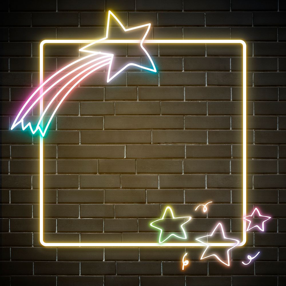 Neon frame rainbow star back to school doodle