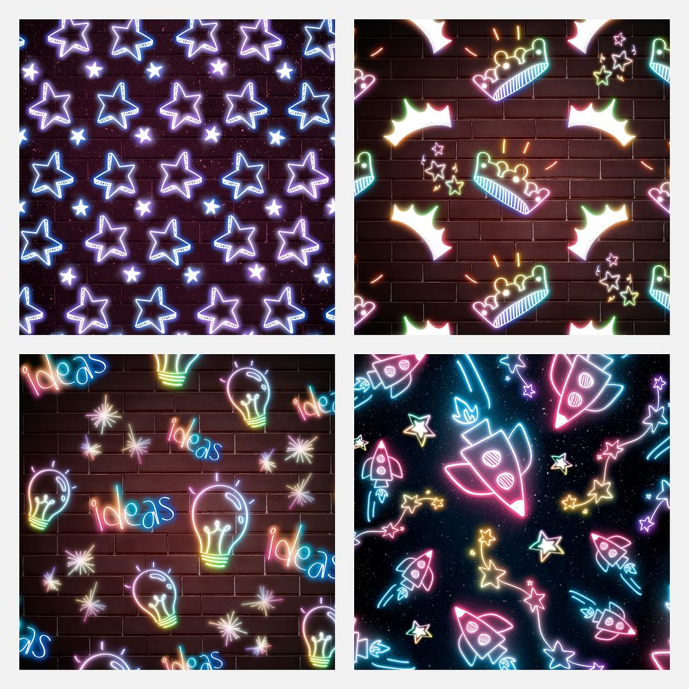 Psd colorful neon galaxy pattern background set