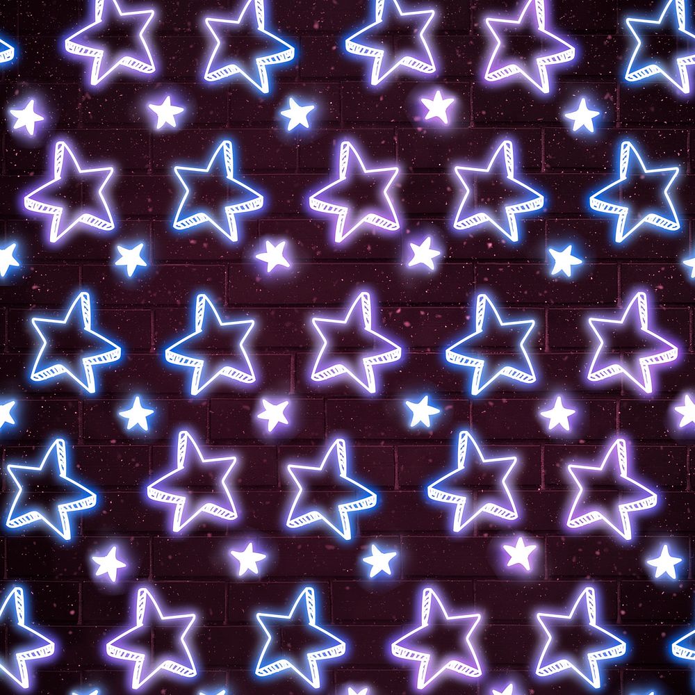 Star neon doodle psd pattern background