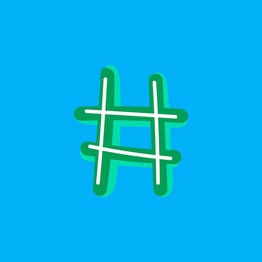 Hashtag symbol doodle vector typography
