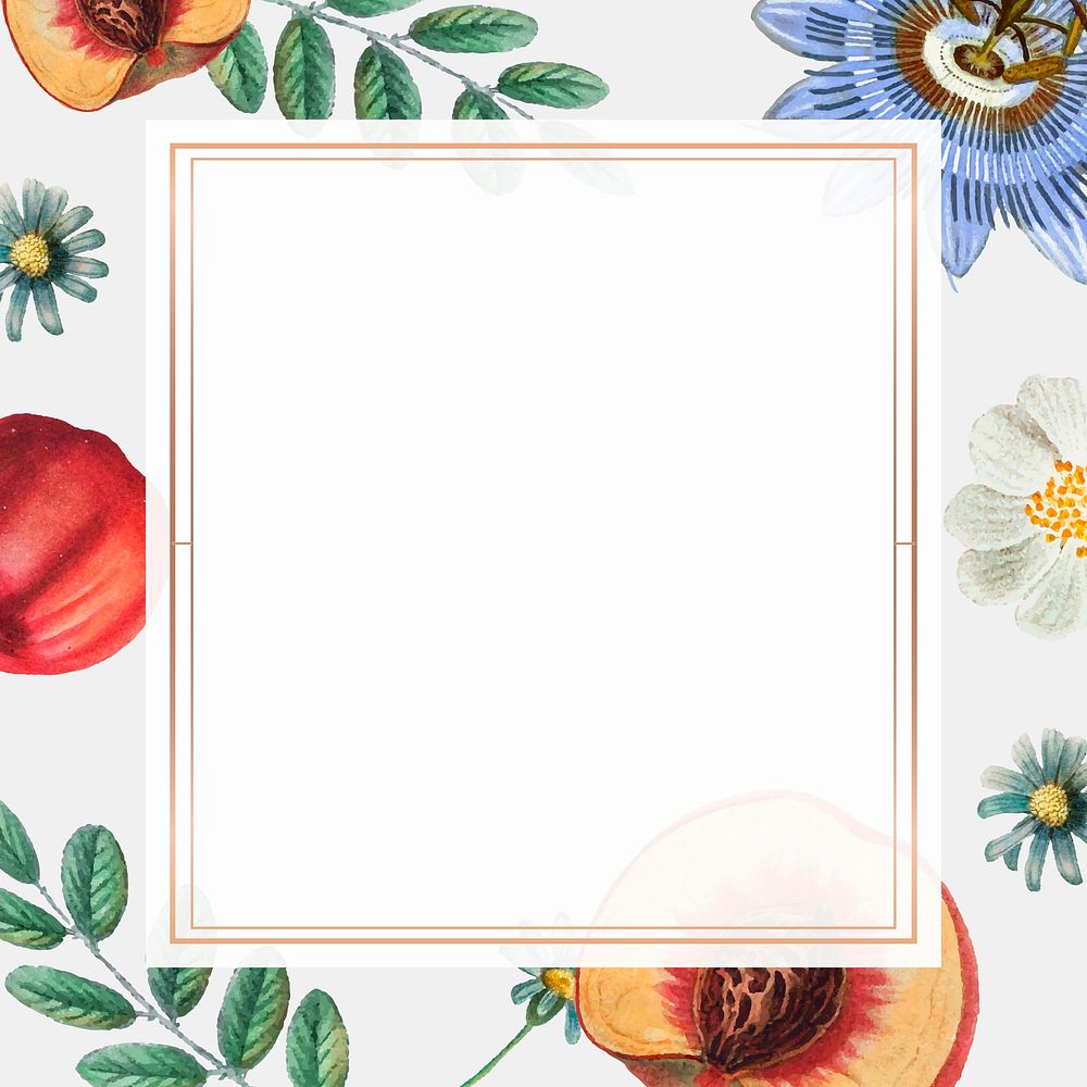 Vintage gold frame vector floral background