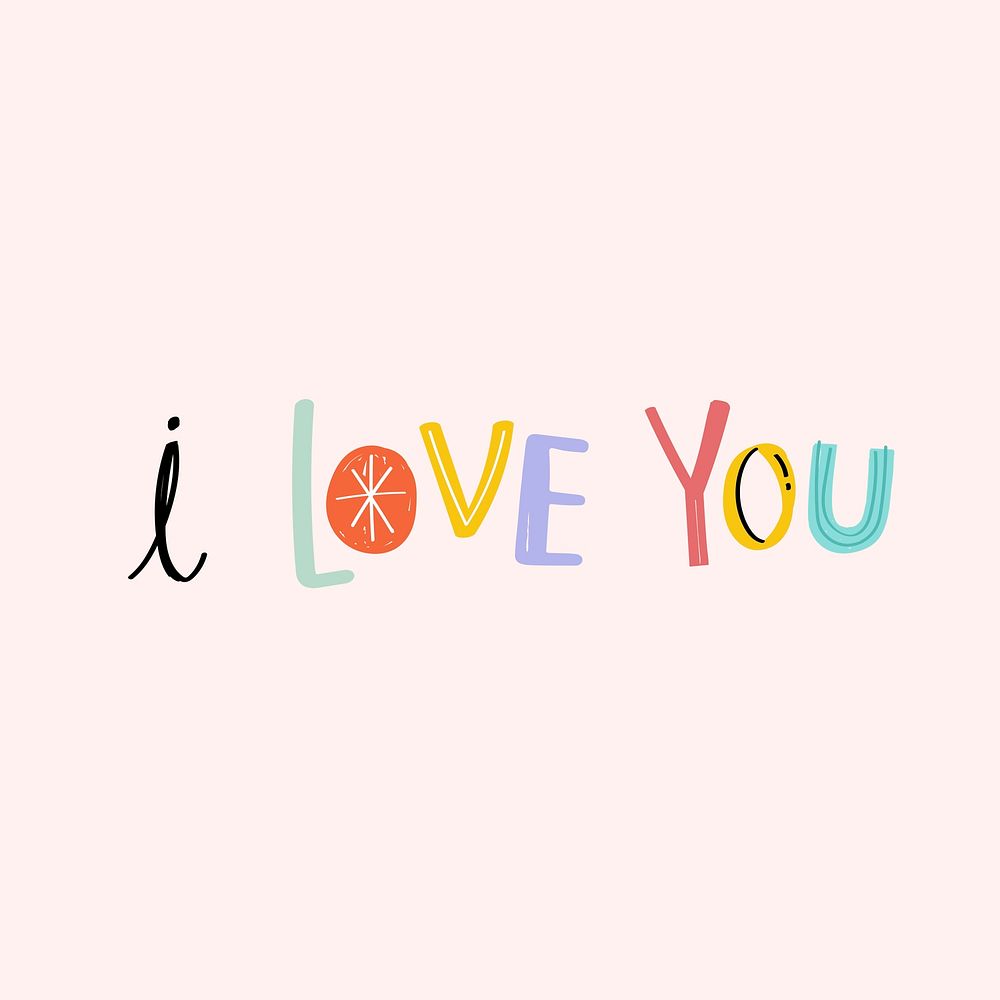 Doodle I love you cute typography