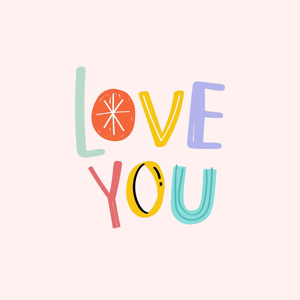 Doodle lettering love you cute typography