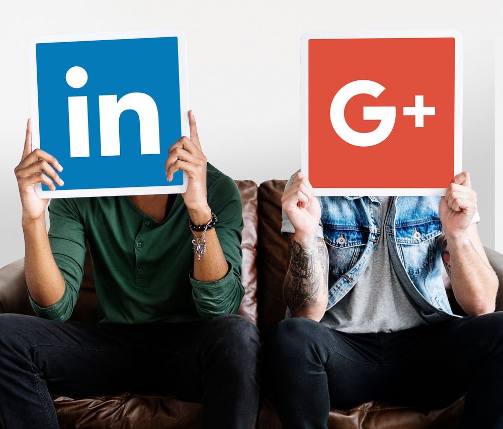 People showing social media icons