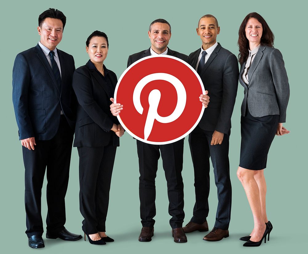 Business people showing a Pinterest icon