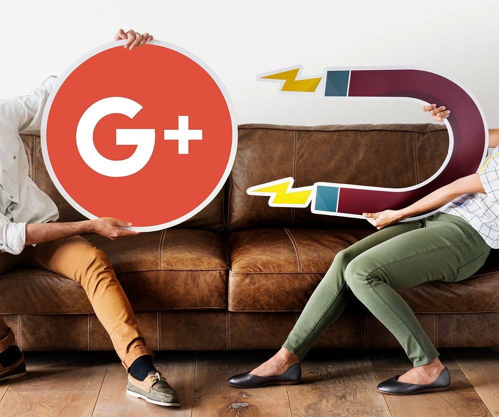 Google Plus icon and a horseshoe magnet