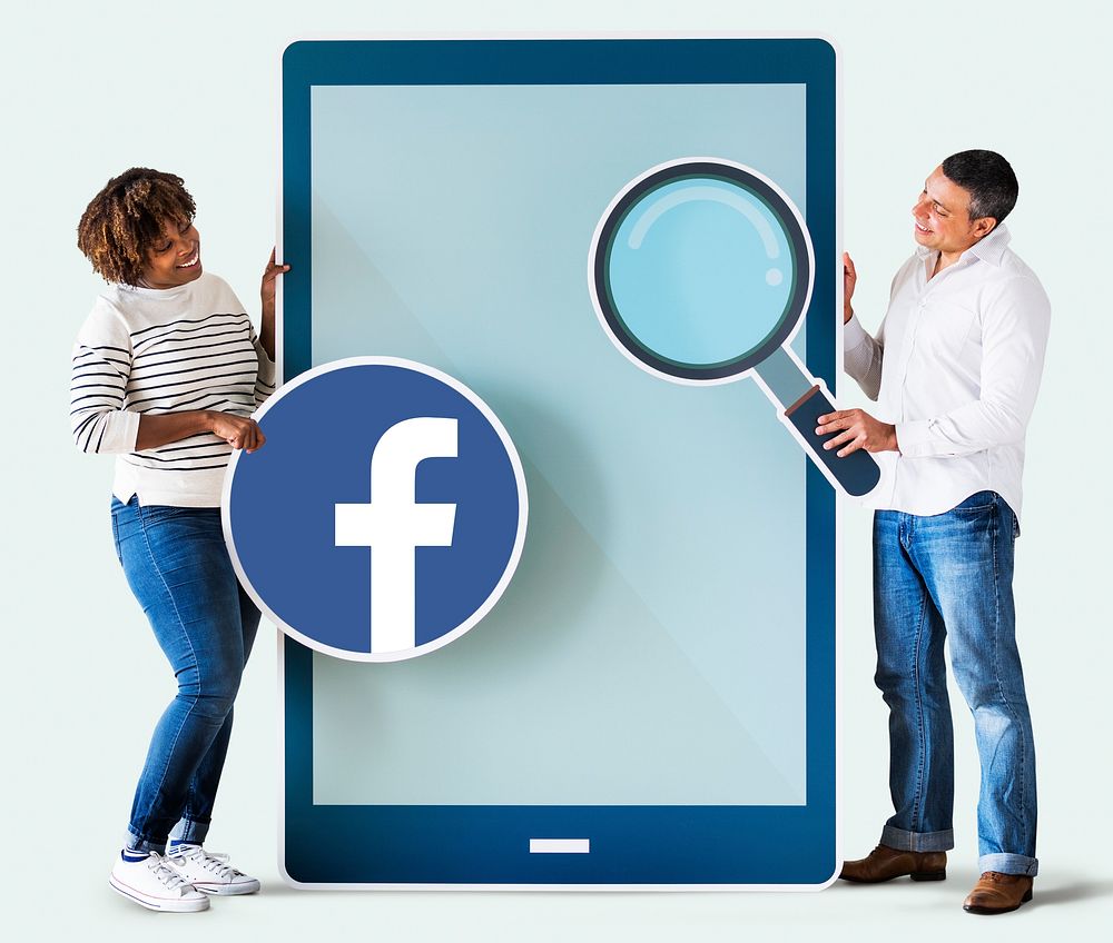 Couple searching for Facebook on a phone