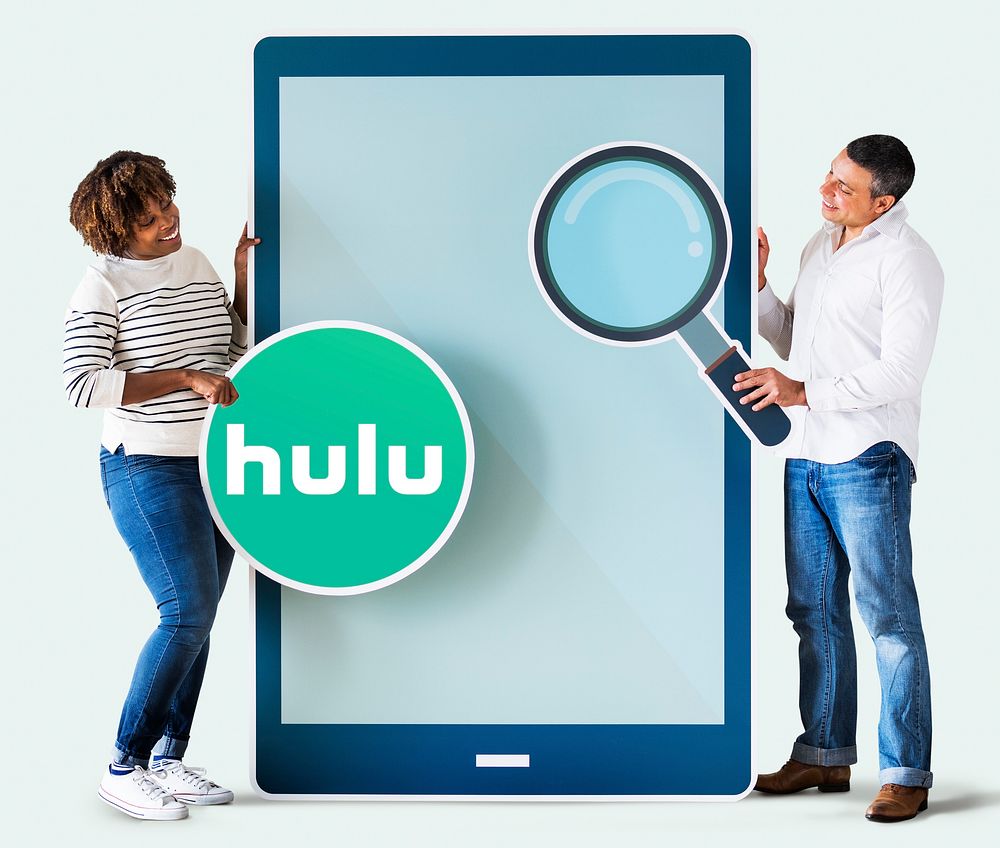 Couple searching for Hulu on a phone