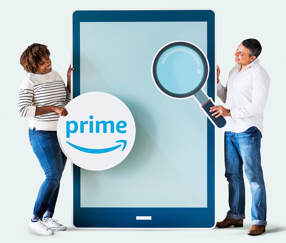 Couple searching for Prime Video on a phone