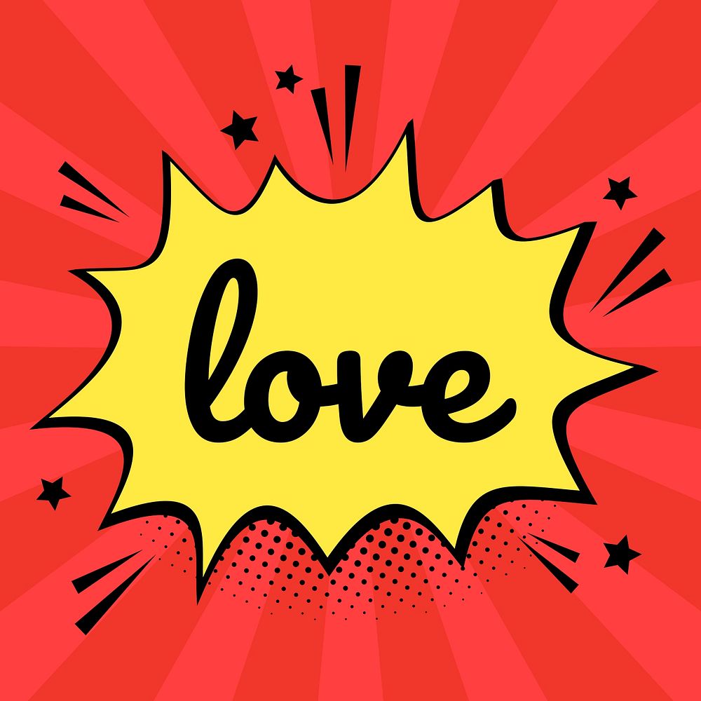 Love word comic speech bubble colorful calligraphy