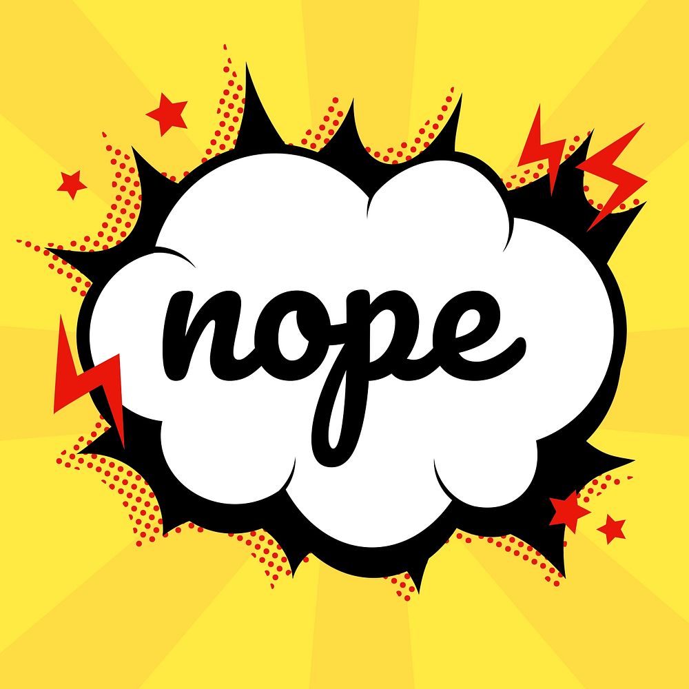 Nope word comic speech bubble calligraphy clipart