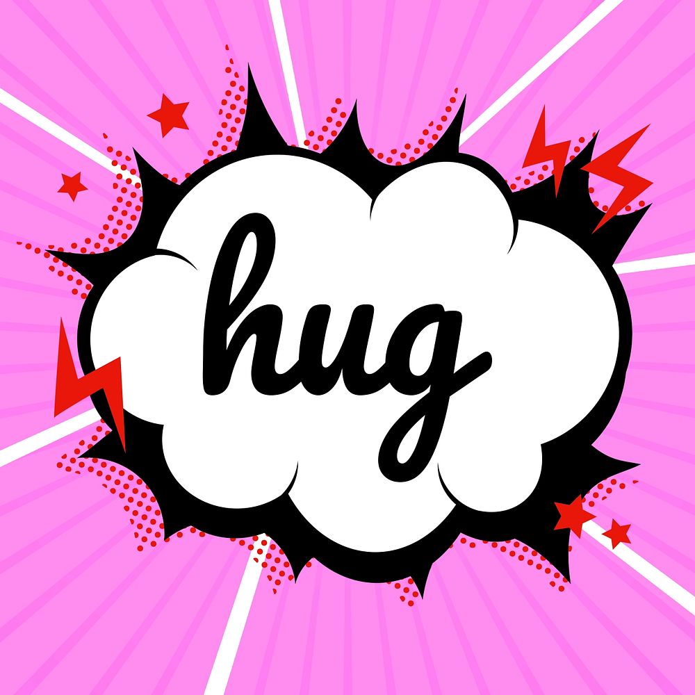 Hug word cartoon speech balloon typography