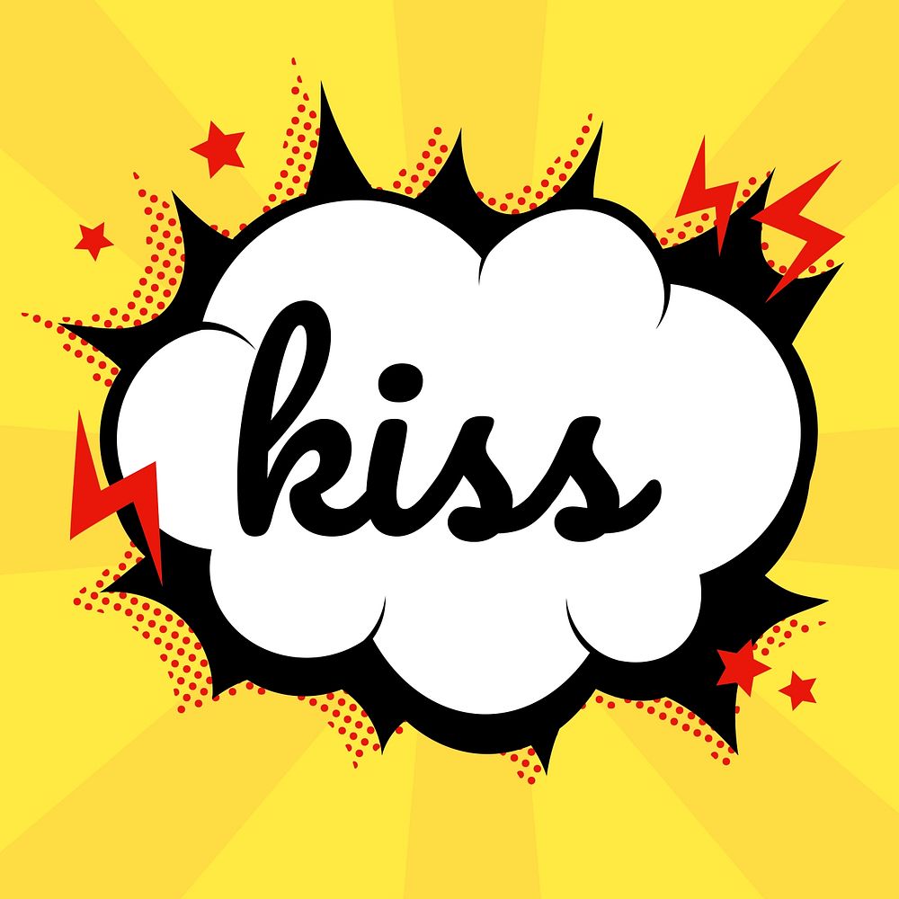 Kiss word comic speech bubble calligraphy clipart