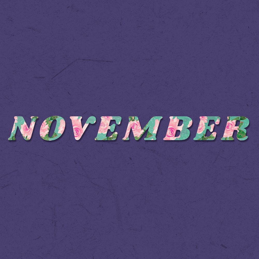 November word retro floral typography