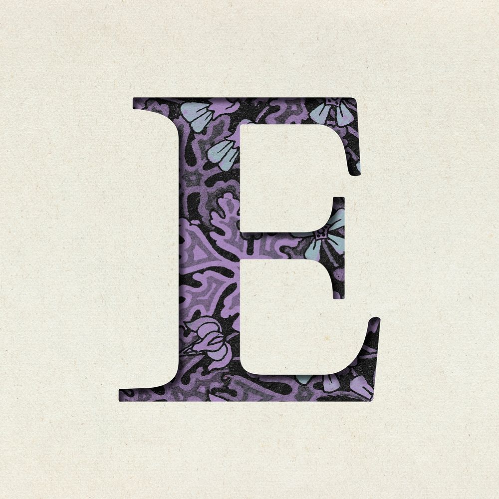 Vintage purple letter psd E typography
