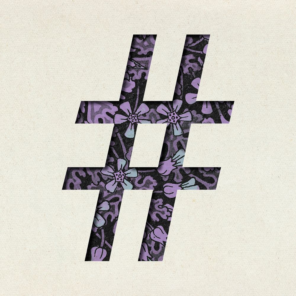 Vintage purple Hashtag psd symbol typography