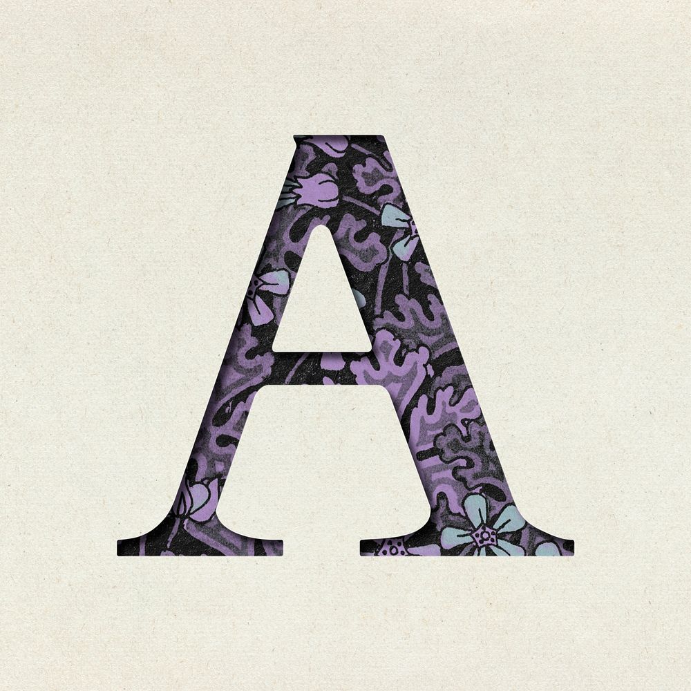 Vintage purple psd letter A typography