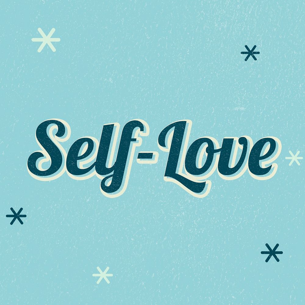 Self-Love text blue dreamy vintage star typography