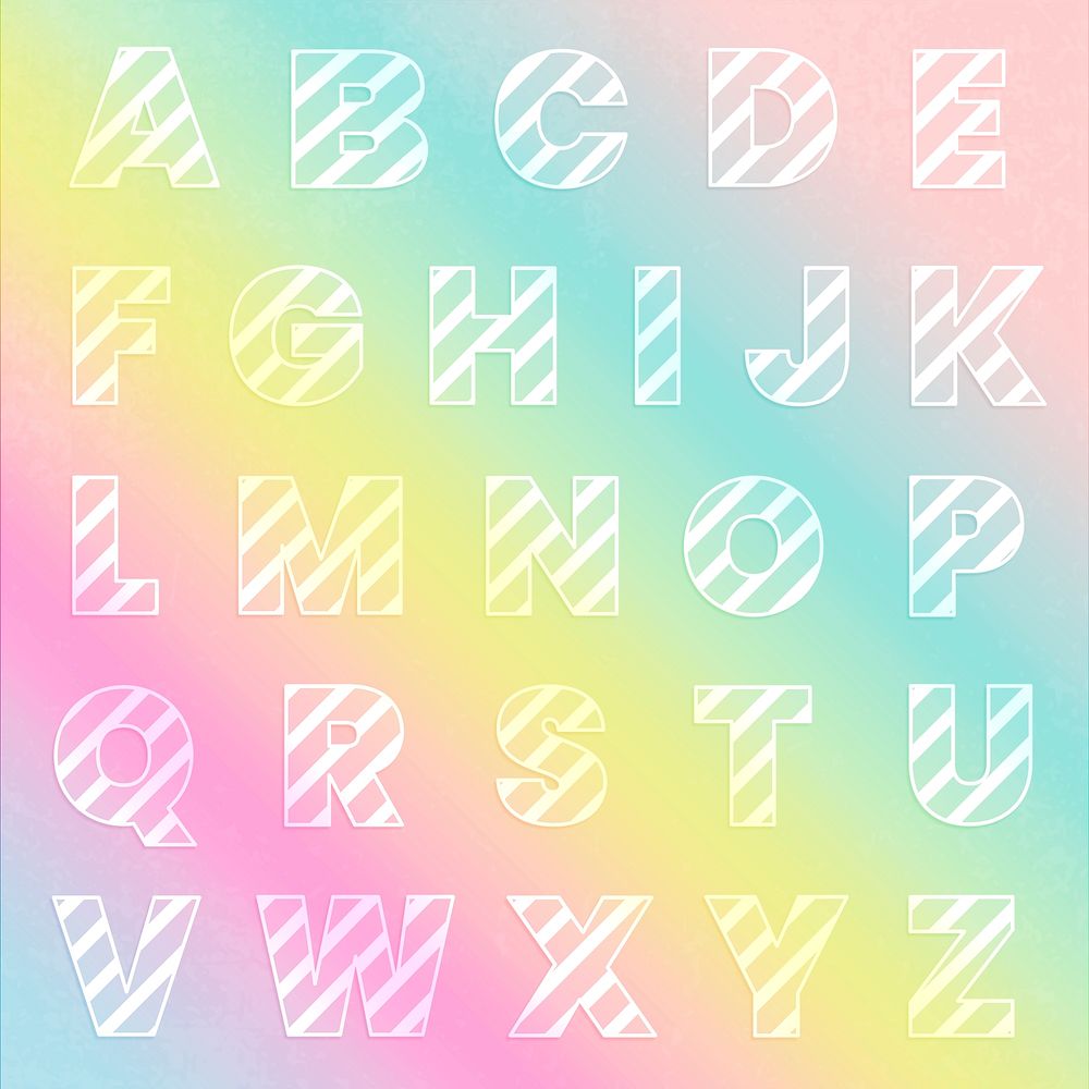 Gradient rainbow alphabet psd set candy cane striped letters