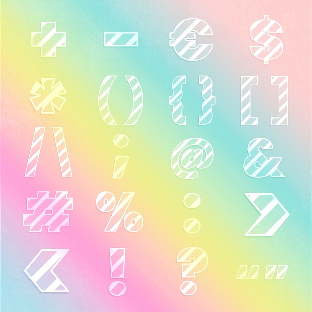 Symbol set rainbow typography psd characters