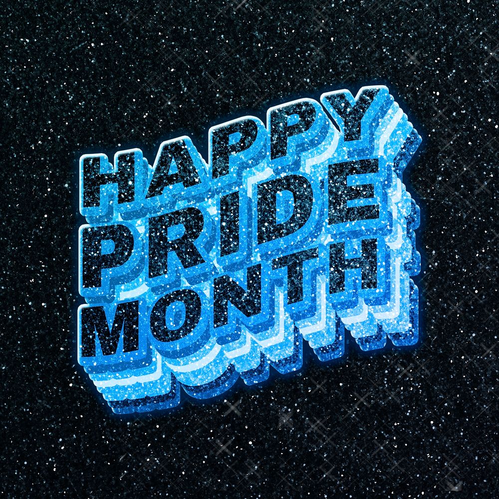Happy pride month word 3d effect typeface sparkle glitter texture