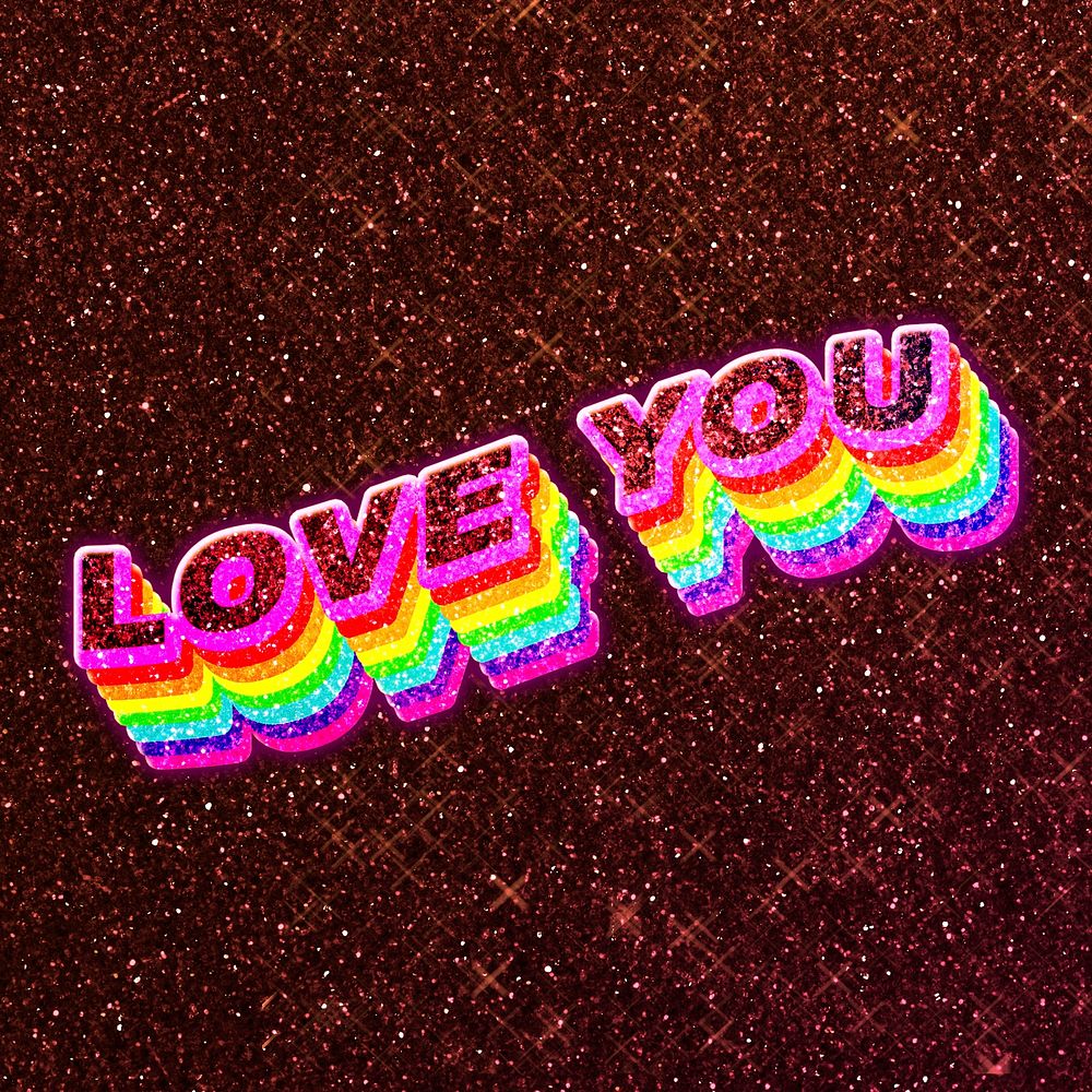 Love you word 3d effect typeface rainbow lgbt pattern