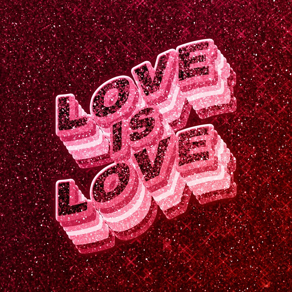 Love is love word 3d effect typeface glowing font