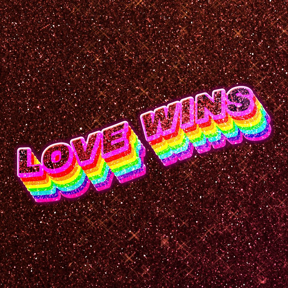 Love wins word 3d effect typeface rainbow lgbt pattern