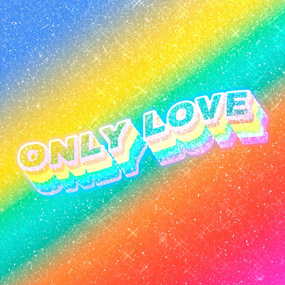 Only love word 3d vintage typography rainbow gradient texture