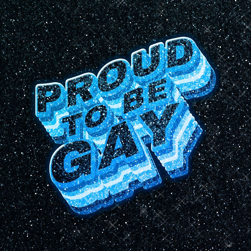 Proud to be gay word 3d effect typeface sparkle glitter texture