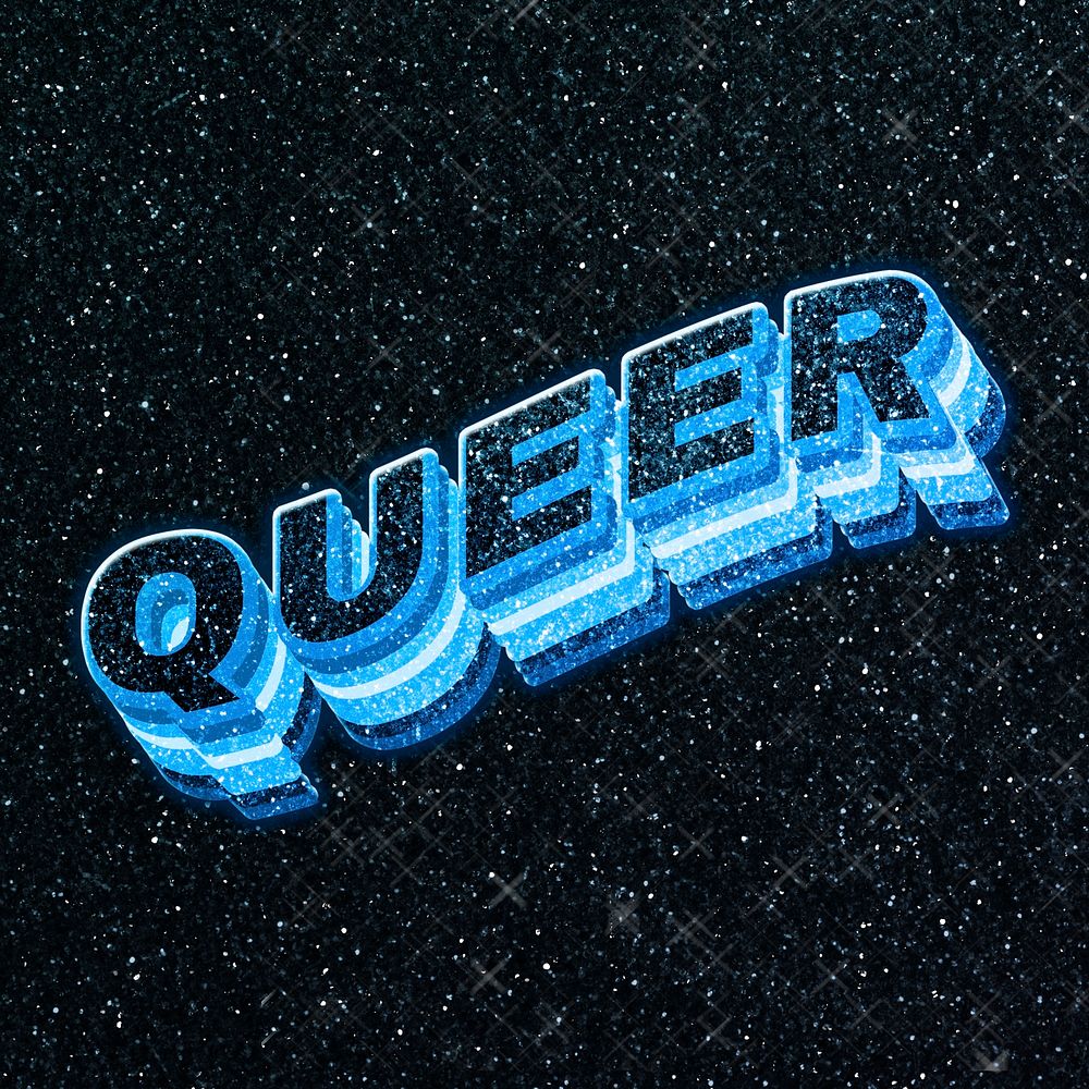 Queer word 3d effect typeface sparkle glitter texture