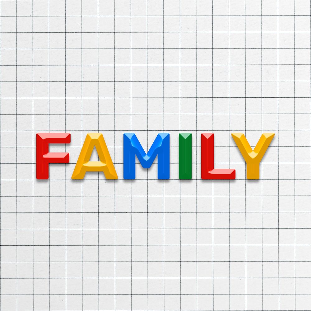 3d effect word family lettering rainbow color typography