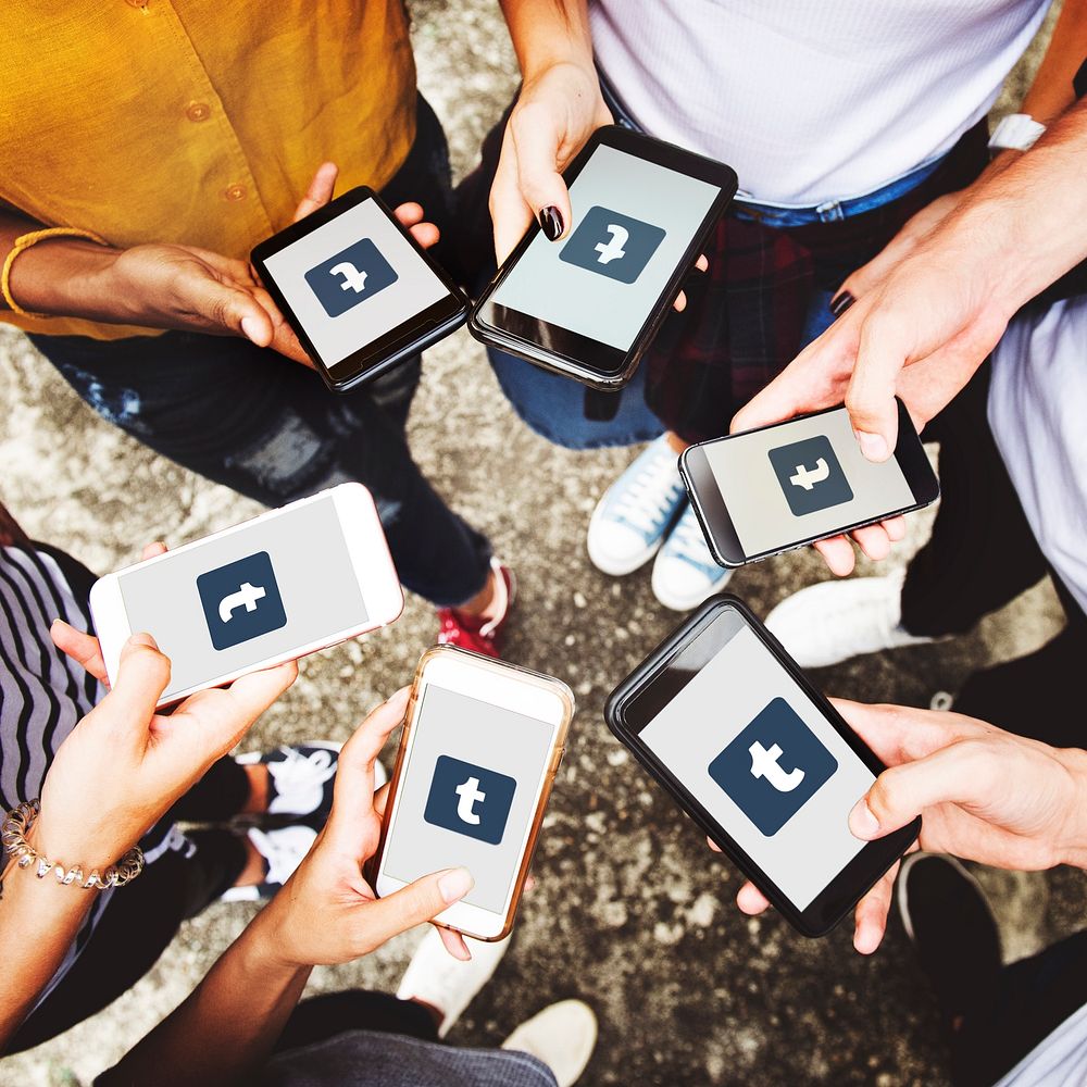 People using Tumblr applications on phones. BANGKOK, THAILAND, 1 NOV 2018.