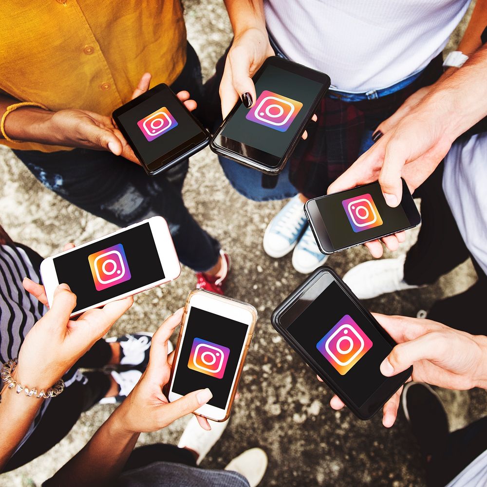 People using Instagram applications on phones. BANGKOK, THAILAND, 1 NOV 2018.