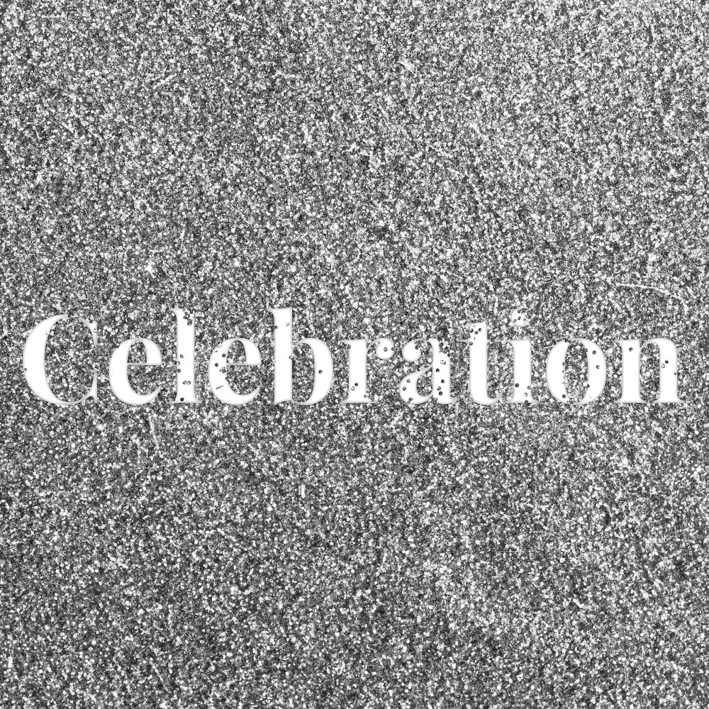Glitter sparkle celebration lettering typography gray