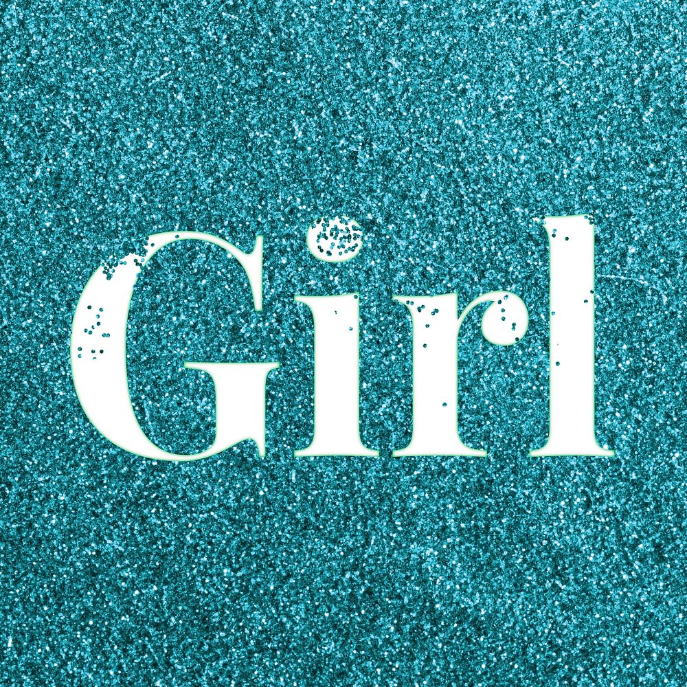 Glitter sparkle girl word typography teal